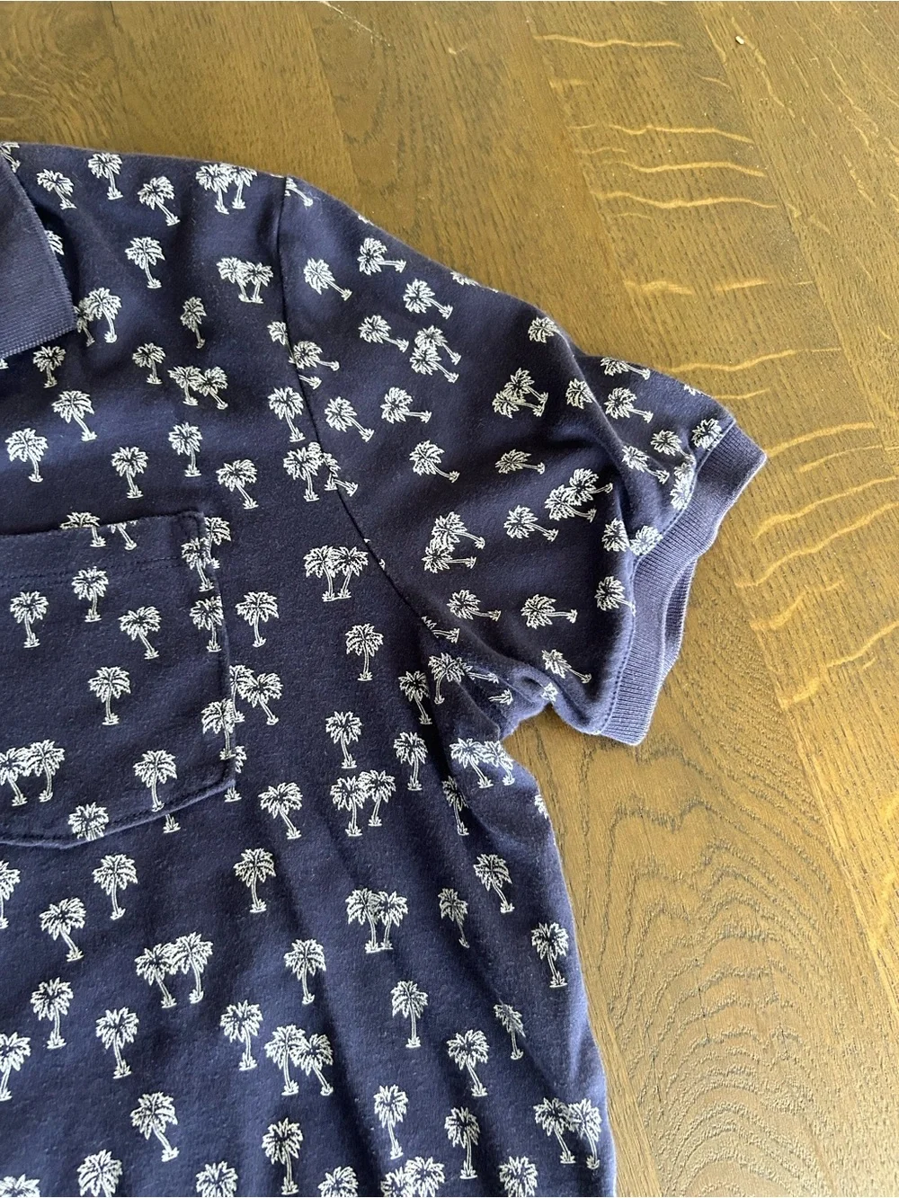 Banana republic navy white palm tree print short sleeve polo shirt